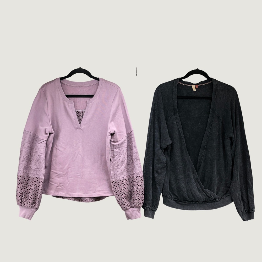 Pilcro Tops Womens Medium Adult Purple Charcoal‎ Eyelet Lace Wrap Lot of 2